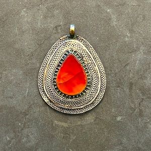Ethnic Native Tribal Orange Pendant Handmade